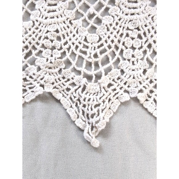 Eyeshadow Brand Women's SMALL Ivory Lace Crochet Top, Gray Long Sleeve Tee Boho - Picture 9 of 14